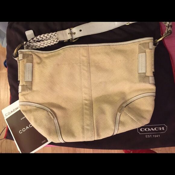 Coach bag 10x14 authentic natural canvas leather no duster - Picture 1 of 12